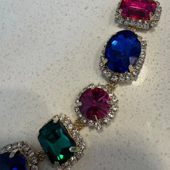 eye candy Multicolor Crystal Collar Necklace — Pink, Blue, Green - Picture 2 of 7